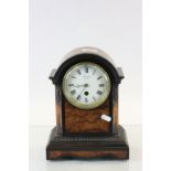 Key wind wooden mantle clock, marked J.W.B to movement and "J W Benson Ludgate Hill London" to the
