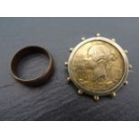 Victorian brooch with silver Medallion to centre plus a ring made from a vintage copper Penny