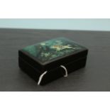 Vintage Lacquered Russian box with hand painted Don Quixote type image to lid, signed in Russian
