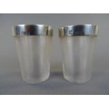 Pair of hallmarked silver rimmed, ribbed glass Match holders, Hukin & Heath London 1901