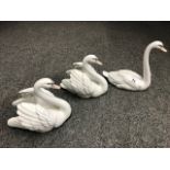 Three Lladro ceramic Swans C-25N & C-9N