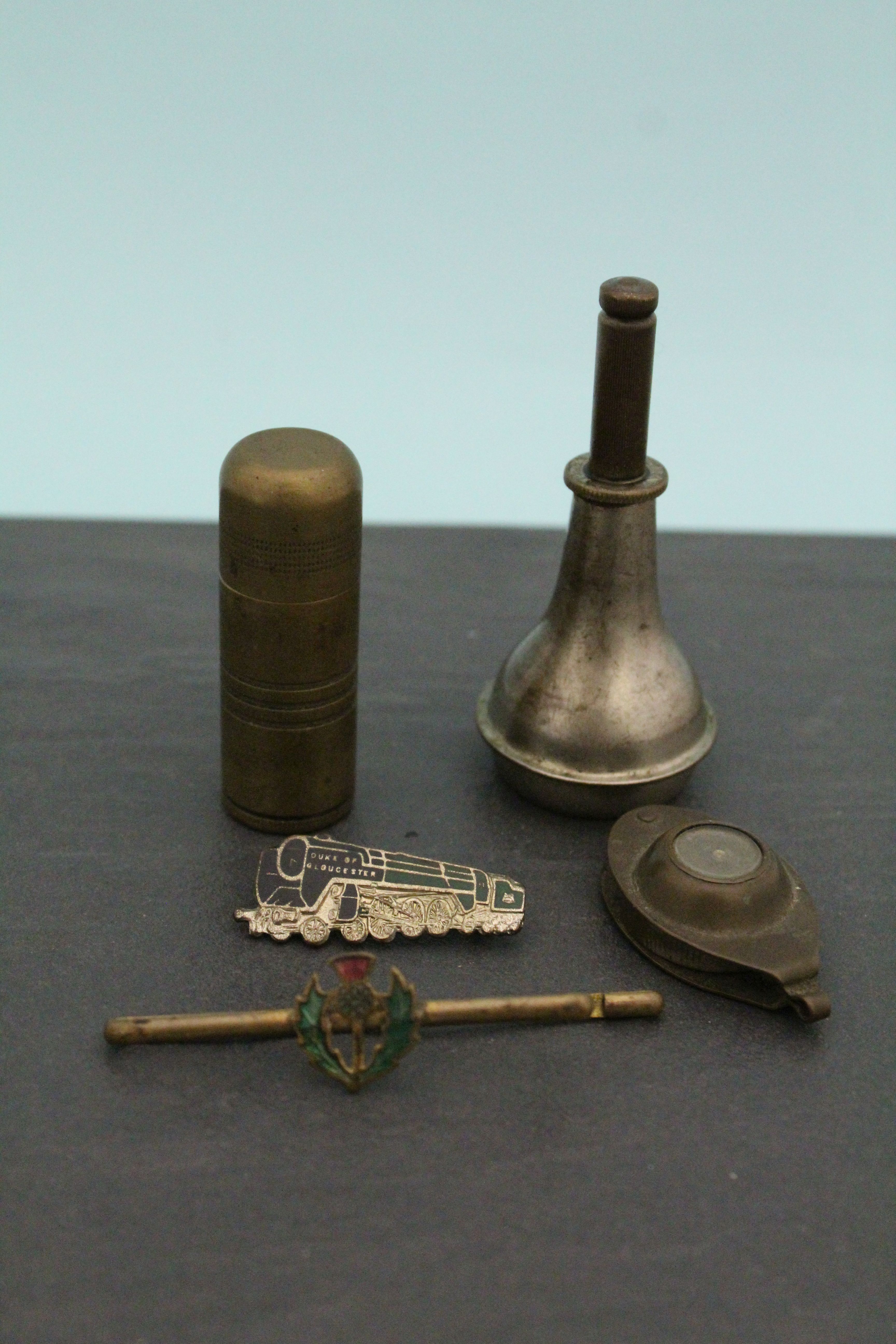 Group of Small Collectable Items including Lighter, Magnifying Glass, Badges, etc