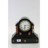 Key wind Slate mantle clock with Marble inlay & key