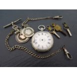 Silver fob Pocket Watch, watch chain, fobs & keys
