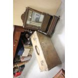 Vintage pig skin suitcase and an oak vanity mirror