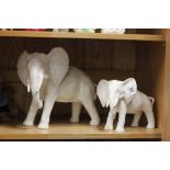 Two Italian White Glazed Ceramic Elephants marked GB