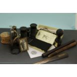 Mixed collectables to include, wooden ware, binoculars, whistle, silver spoons etc