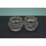 Pair of Cut Glass Salts with Sterling Silver Rims