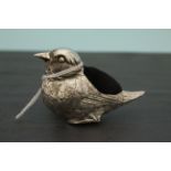 Hallmarked silver bird pin cushion