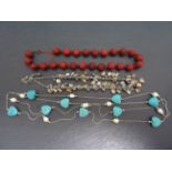 Three necklaces to include Turquoise & Pearl