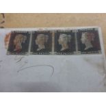 Four Penny Black stamps on sheet with Devizes SF23 1840 postmark