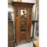Arts and Crafts Oak Hall Wardrobe with Coppered Stylised Panels and Single Mirrored Door