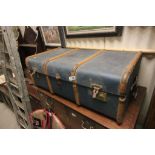 Vintage Wooden Bound Blue Travelling Trunk / Case