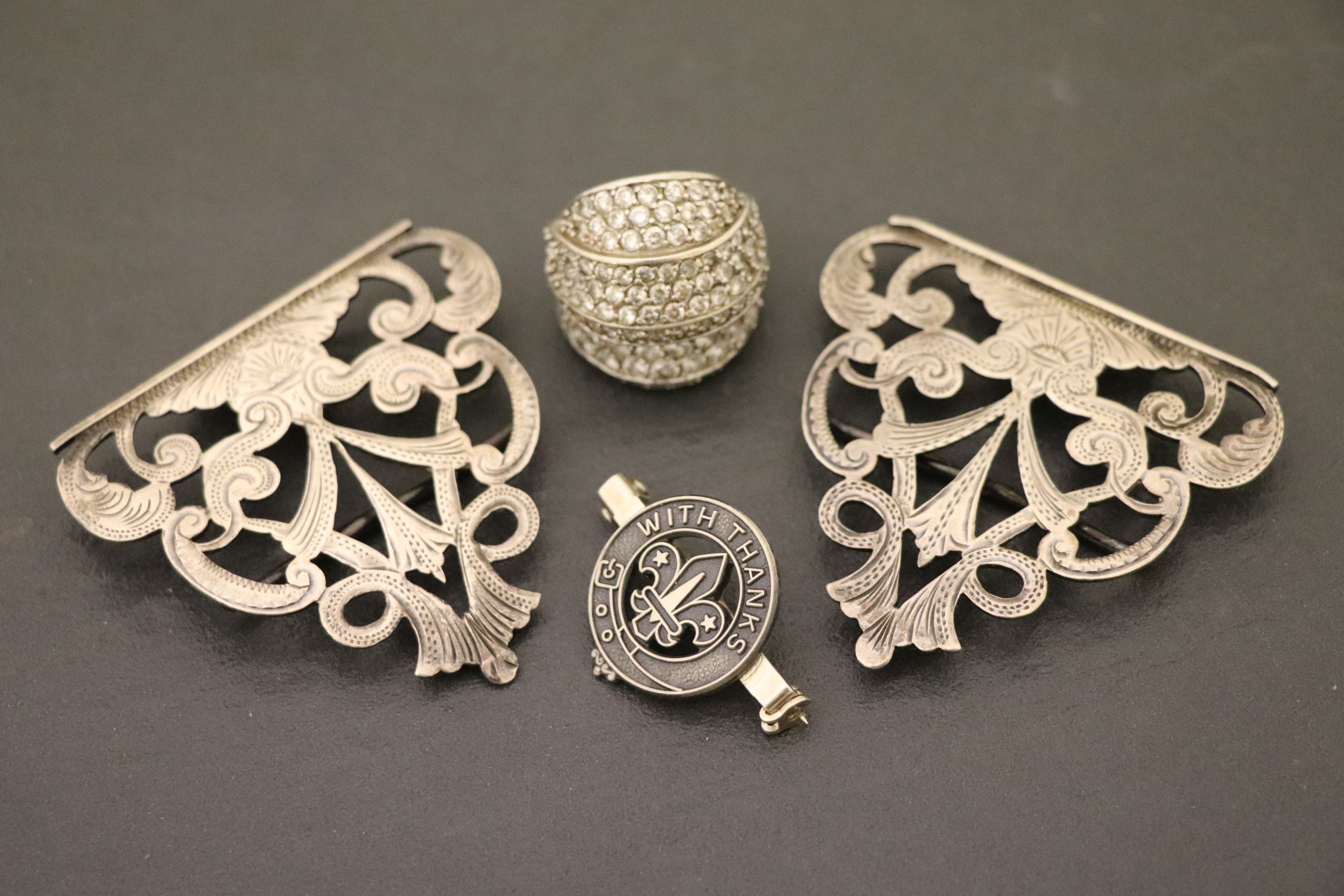 Hallmarked Silver Nurses Belt buckle, silver ring and a Hallmarked silver Scouts badge - Image 7 of 7