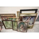 Large Collection of Old Picture Frames and Pictures including Gilt and Wooden