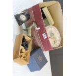A box of items to include boxed Tuptonware teddy ,ship in a bottle,chess set ,hat box containing