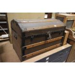 Victorian Wooden Bound and Canvas Covered Domed Top Trunk