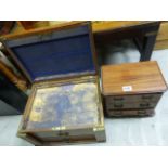 Early 20th century Mahogany Table Top Chest of Three Drawers together with an Oak Cutlery Chest