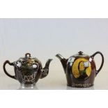 Treacle glaze teapot with Art Nouveau Silver overlay decoration plus a similar Royal Doulton "