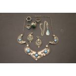 Collection of vintage Silver & white metal jewellery with Turquoise to include Navajo