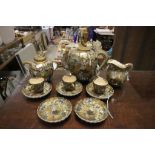 Japanese ornate part tea service with black & gold character marks to base