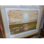 Michael Rothenstein (1908 - 1993) Lithograph of a Sunset with Mare and Foal near House, signed in