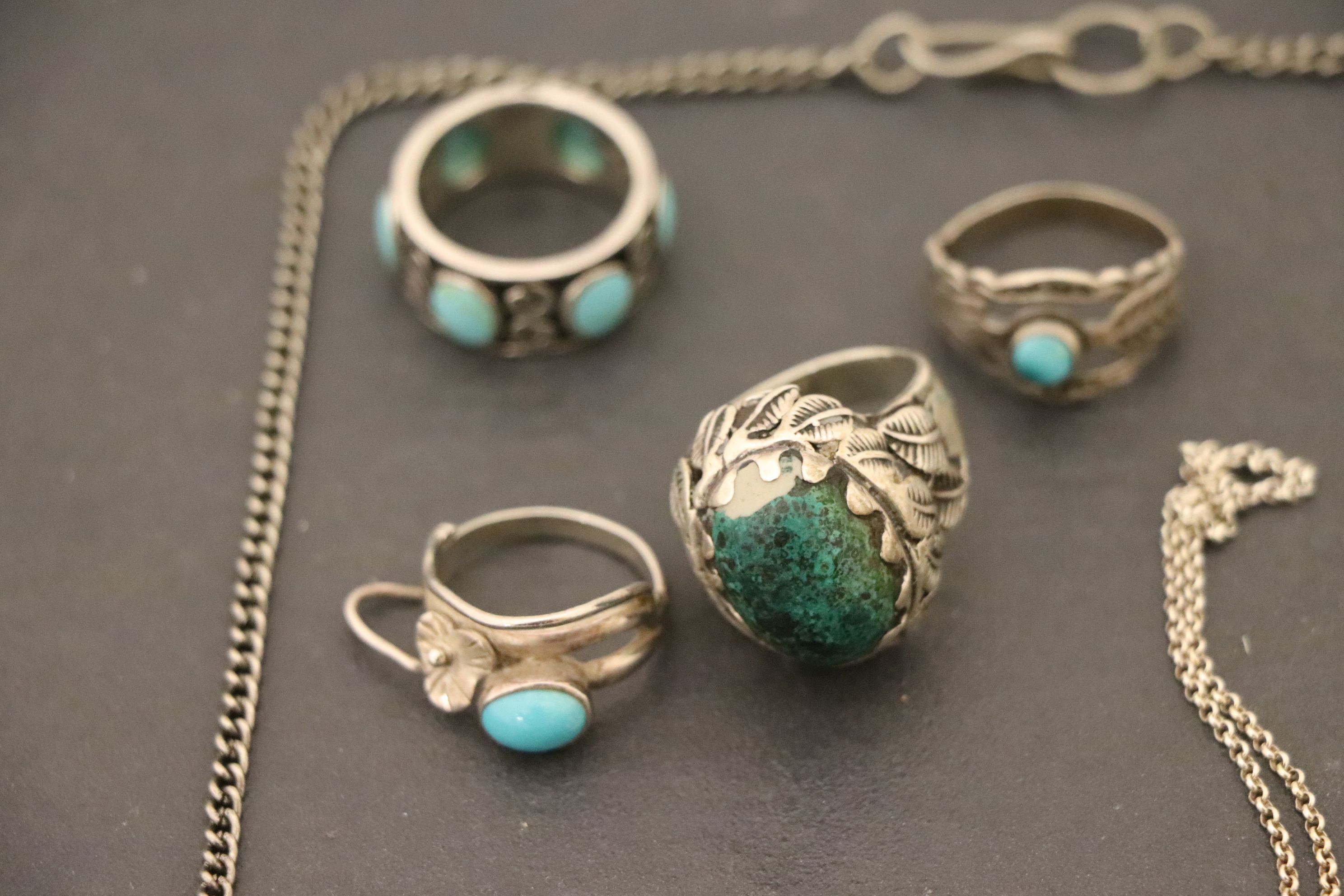 Collection of vintage Silver & white metal jewellery with Turquoise to include Navajo - Image 3 of 5