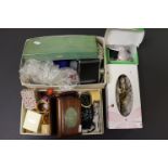 Two boxes of mixed vintage costume jewellery & other collectables