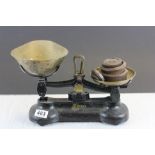 Set of Early 20th century ' Librasco ' Libra Scale Co Scales with Brass Pans and Iron Weights