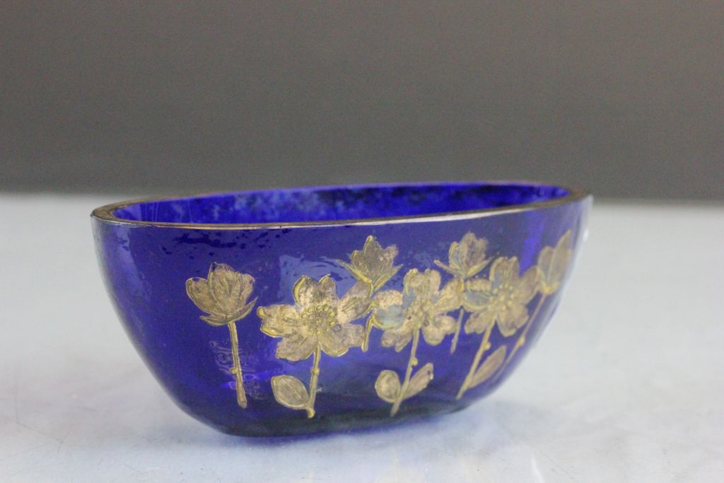 Victorian Bristol Blue Salt decorated with Gold Painted Flowers