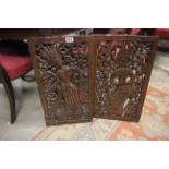 Pair of East Asian Hardwood Plaques, both carved with Dancing Figures