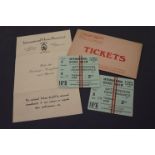 Two Original Tickets, Covering Letter and Envelope for 1936 International Horse Show at Olympia