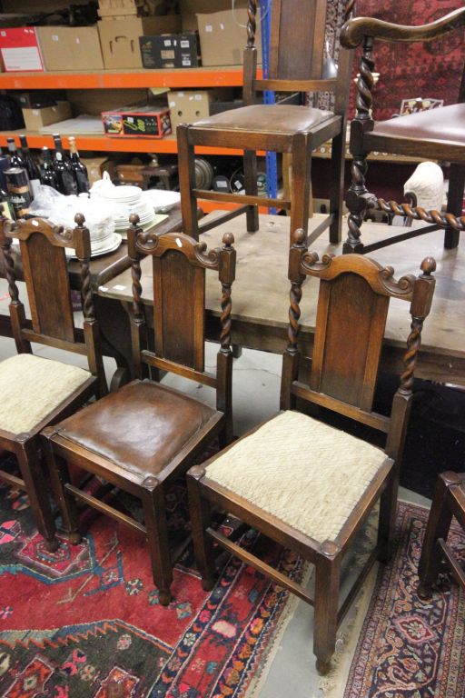 Set of Six Early 20th century Oak Dining Chairs with barley-twist supports together with Two Matched - Image 4 of 4