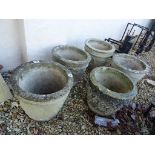 Set of five reconstructed stone planters