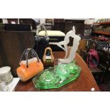 Three Glass Handbags including Laguna & Murano, Vintage Greet Cut Glass Dressing Table Set and