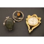 Silver & stone set ring, Scottish Silver brooch and a ladies Pendant watch