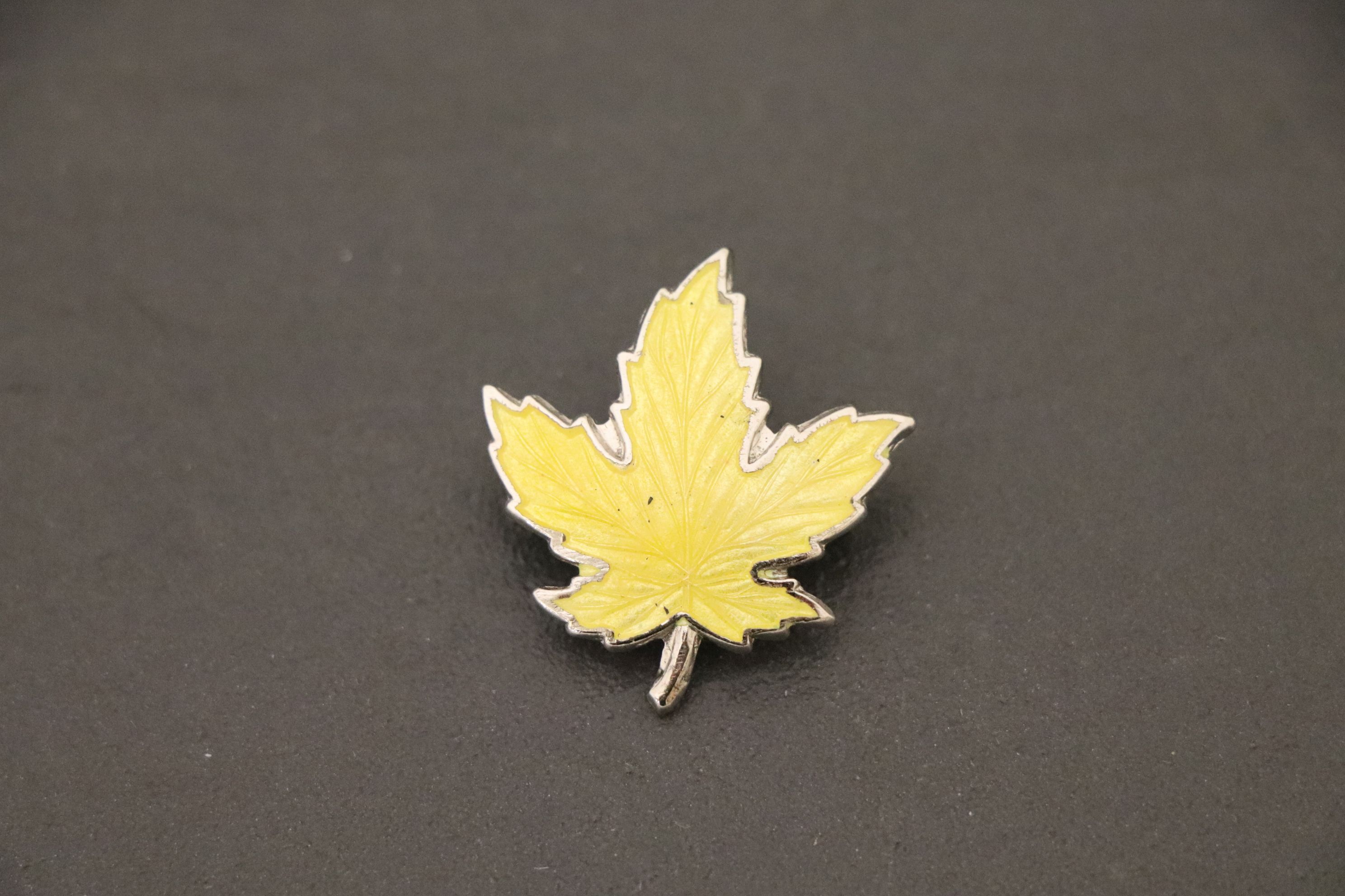 Sterling Silver and Yellow Enamel Maple Leaf Brooch