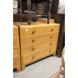 Mid 20th century Pale Oak Chest of Two Short over Three Long Drawers