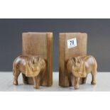 Pair of Carved Teak ' Rhinoceros' Bookends