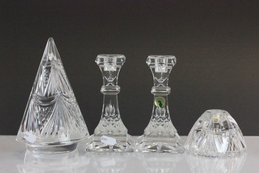 Pair of Waterford Crystal candlesticks and two candle holders