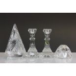 Pair of Waterford Crystal candlesticks and two candle holders