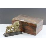 Vintage wooden writing slope and a Brass & Cast Iron doorstop in the form of a Lion