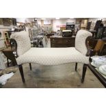 Victorian Upholstered Window Seat with Scroll Carved Arms