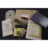 Box of vintage RAF Survival items including Swiss Army Knife, Navigation Guides, Silhouettes of