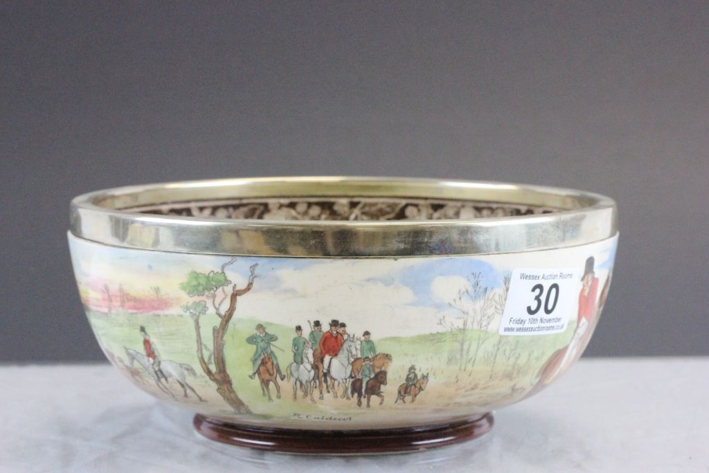 Royal Doulton Seriesware fruit bowl with hunting theme & signed R Caldecott - Image 2 of 3