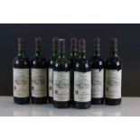 Eight bottles of vintage red wine 1972 Chateau de Cadillac.