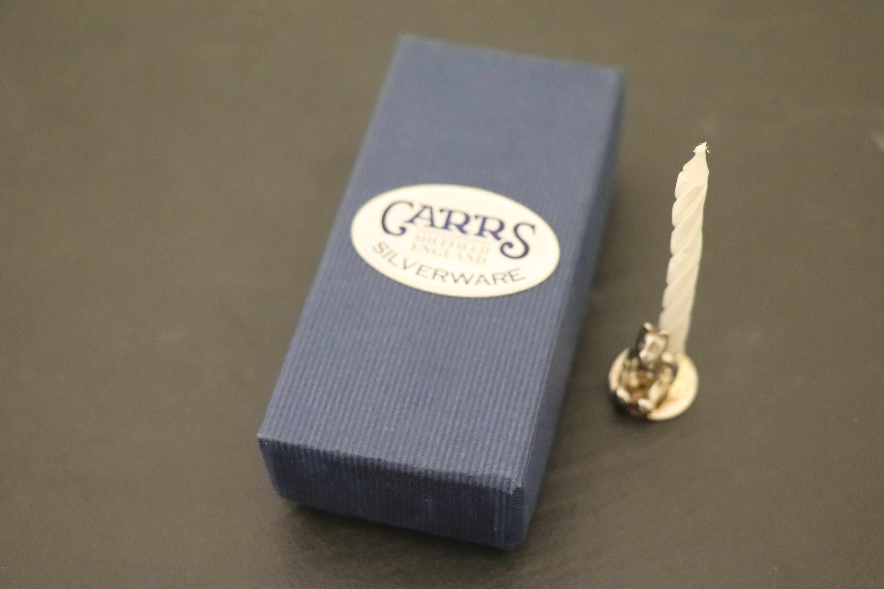 Boxed Carrs of Sheffield miniature Hallmarked Silver candlestick