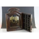 Oak Drawer converted to a Hanging Collector's Shelf plus Small Antique French Rustic Framed Mirror