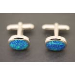 Pair of silver and blue opal cufflinks