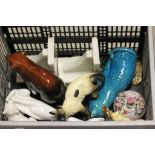 A box of sundries to include A Lomonsov polar bear and two beswick cats etc.